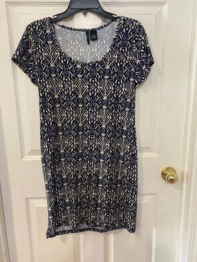 new directions Navy and Cream Geometric Scoop-Neck Midi Dress